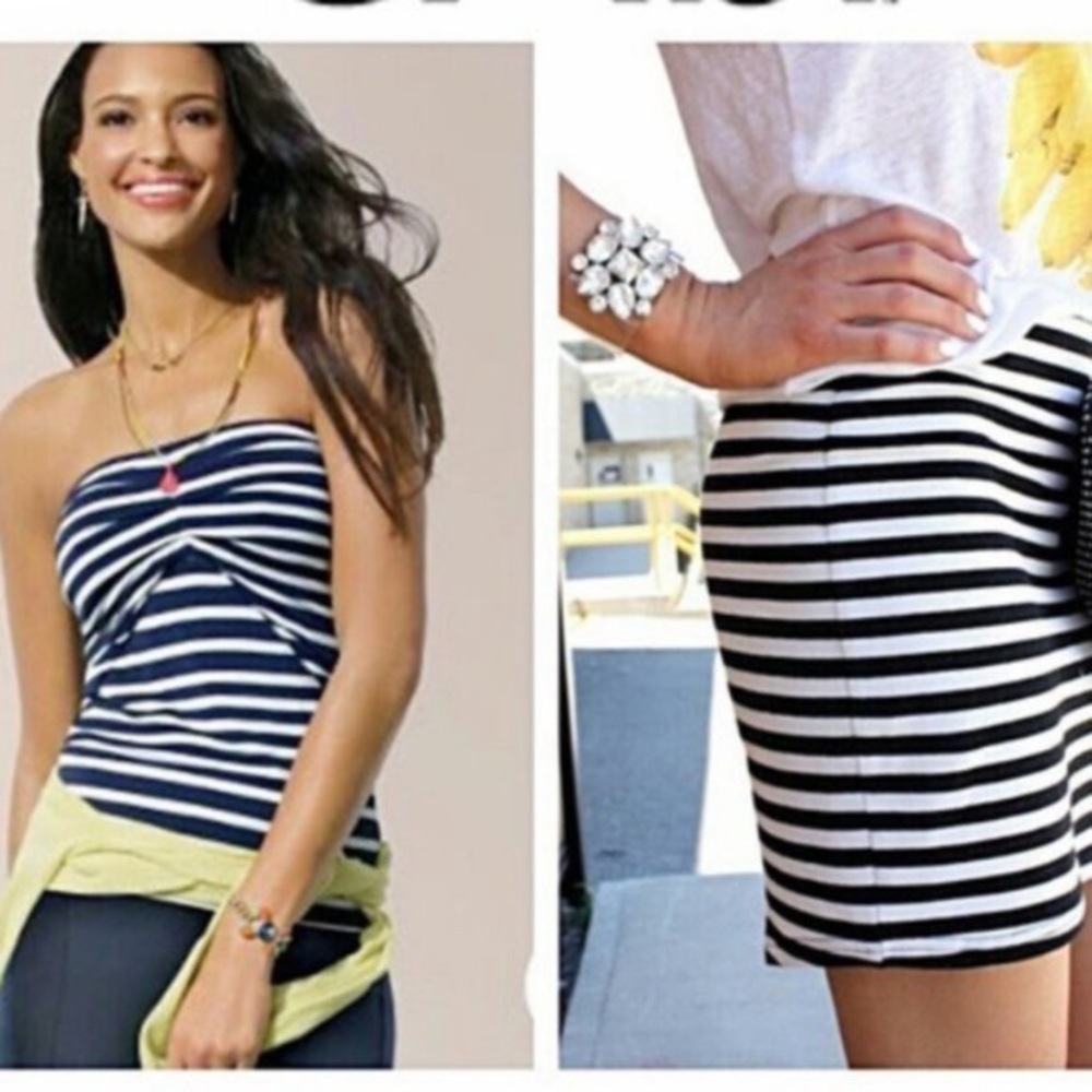 CAbi Striped tube top / mini skirt size small